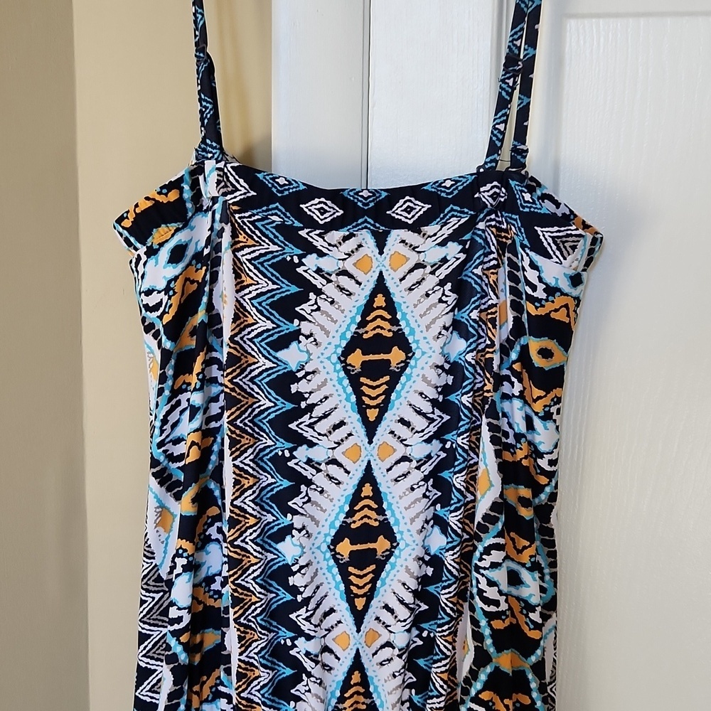 Beach Inc, Blue and Orange Patterned Onepiece Full Length Jumpsuit - Picture 6 of 6